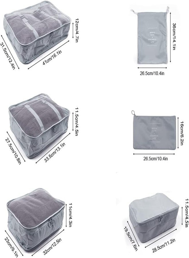 STESHWK 6 Set Luggage Organizer Packing Cube Bags with Compression Pouches Travel Clothing Sorting Storage Bags and Suitcase Large Luggage Compression Pouch with Shoe Bag (Grey) - Image 2
